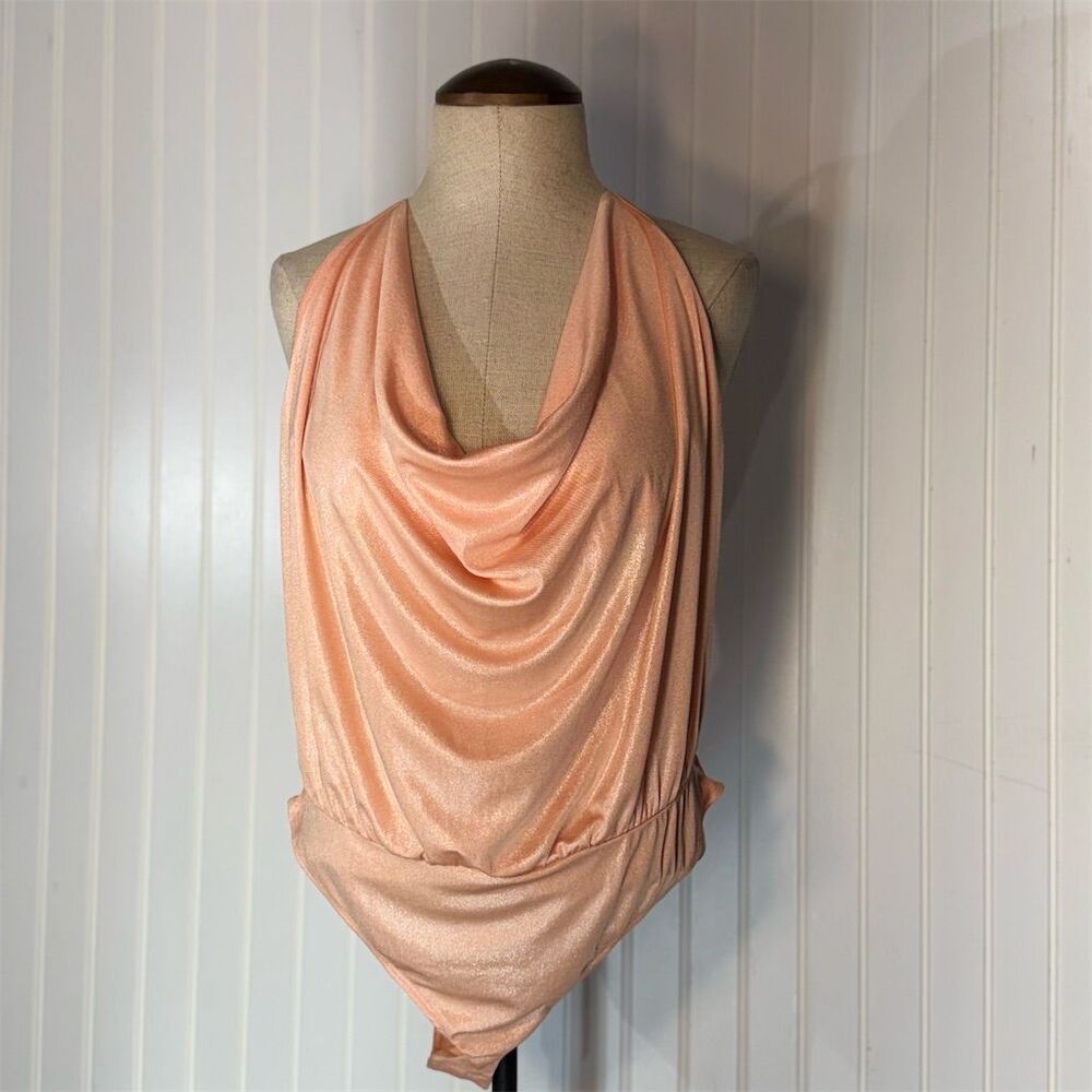 Charlotte Russe Shimmer Peach Halter Bodysuit L Y2K Party Clubwear Cyber 2000s - Picture 1 of 7